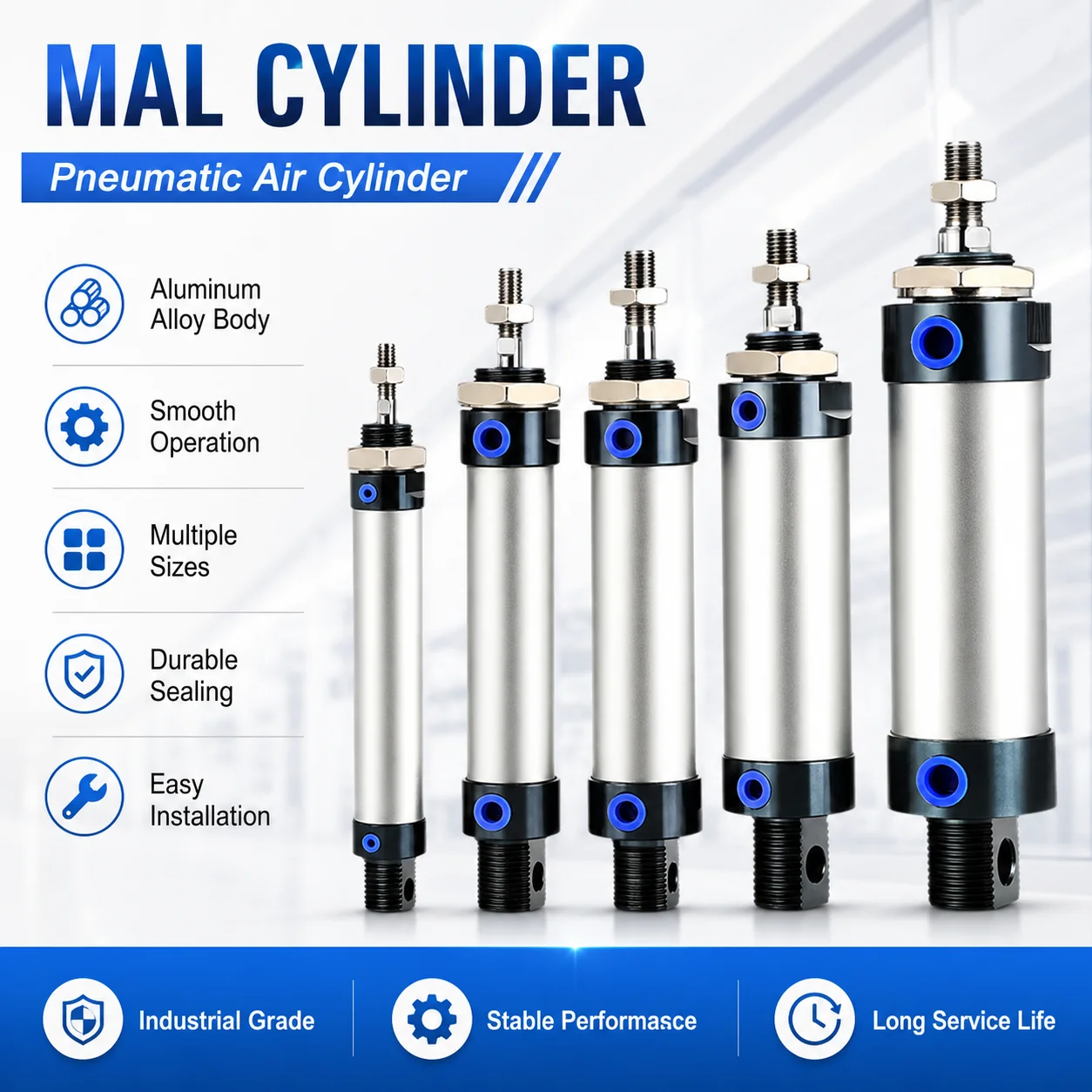 MAL Cylinder Air Pneumatic Double Acting Cylinder MAL Mini Bore MAL40mm Stroke 25/50/75/100/125/150/175/200/300/350/450/500mm