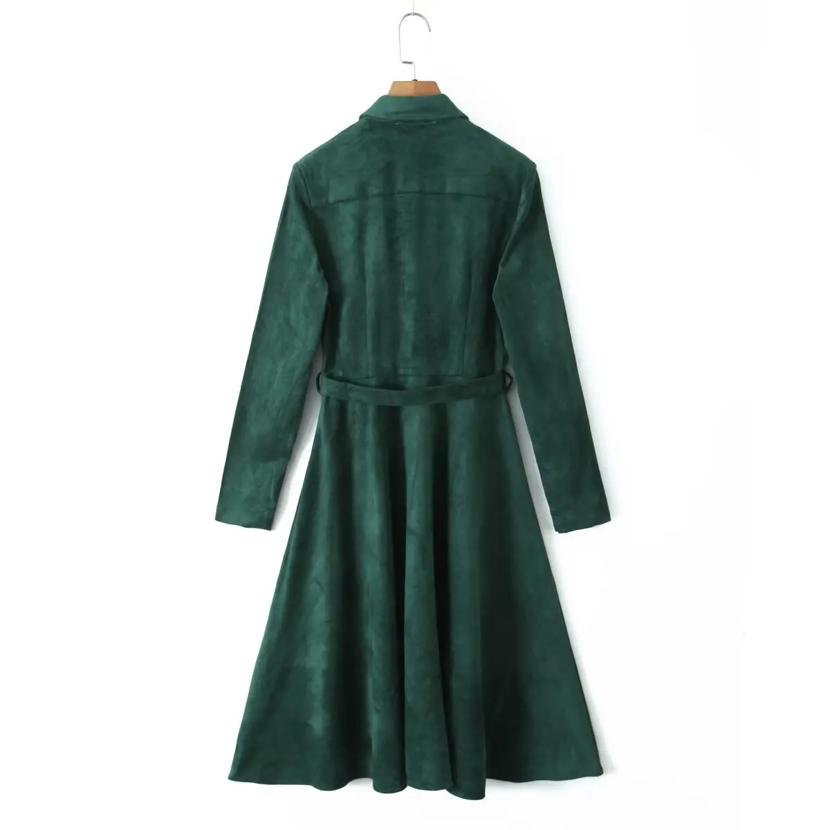 Tangada 2024 Fashion Women Solid Faux Suede Shirt Dress Long Sleeve Office Ladies Midi Dress 8H042