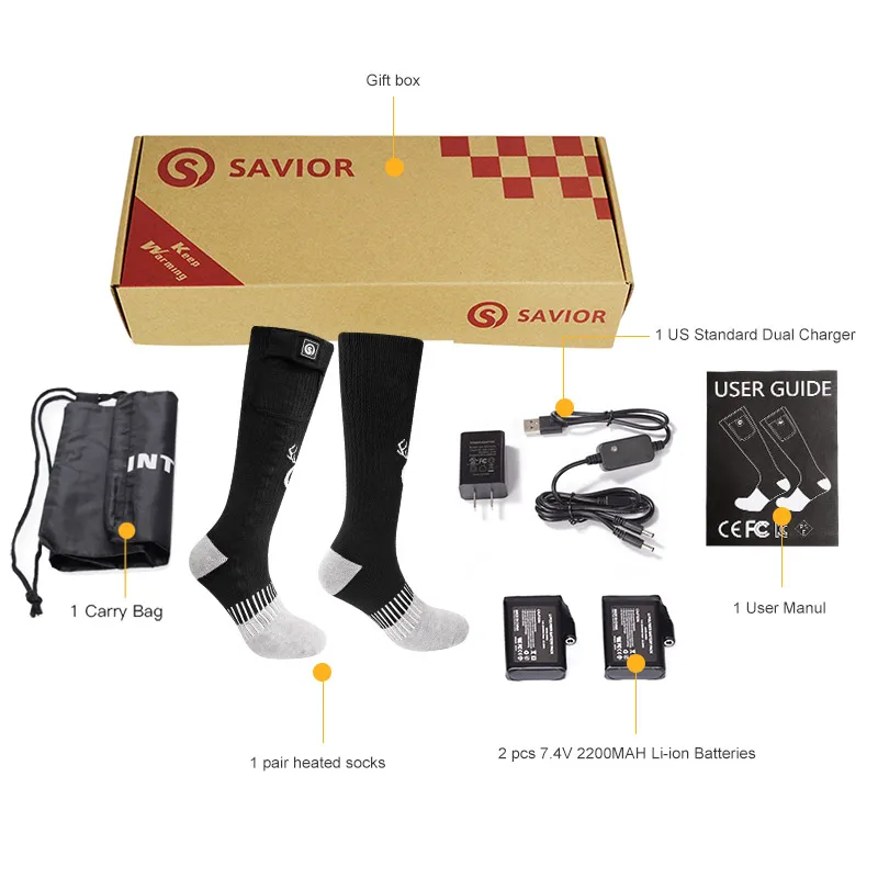 Chaussettes Chauffantes pour Hoe et Fee - avec Batterie - 5000 Ah
