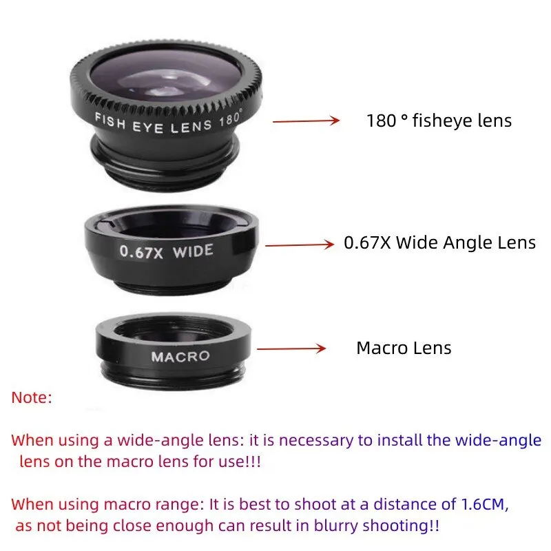 Fisheye Wide Angle Macro Portable 3 In 1 Mobile Phone Camera Lens Clip Macro Smartphone External Lens Android Accessories