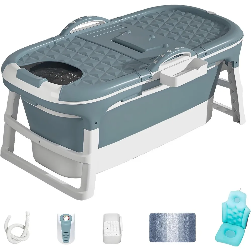 

Portable Bathtub with Thermometer,59 Inch Foldable Bathtub for Adults,Soaking Bath Tub with Removable Cushion