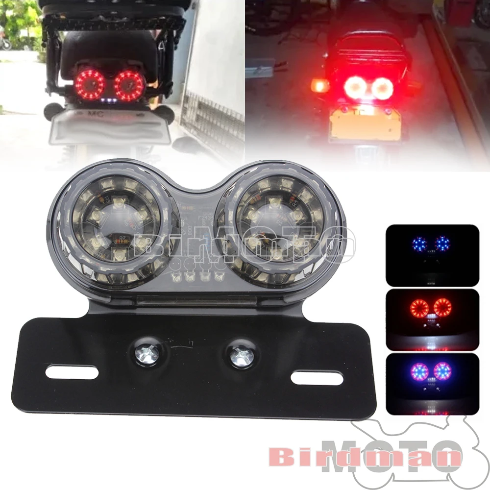 12V Motorcycle Twin Lights License Plate Integrated Brake Light Running Driving Lamp For Custom Chopper Cruiser ATV Dirt Bike