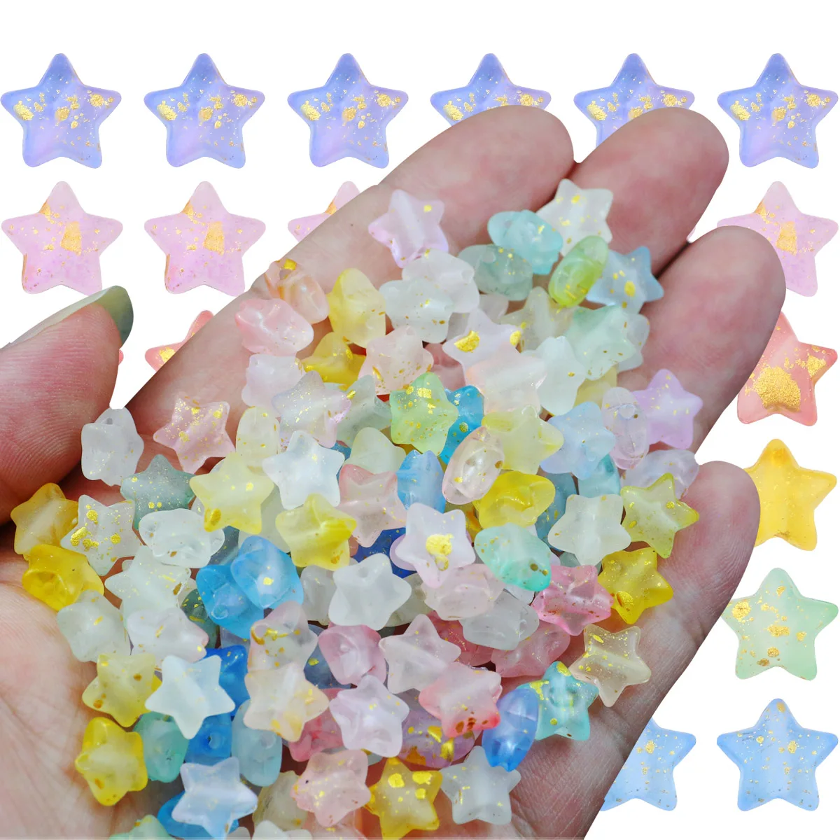 100/200/400pcs 10mm Acrylic Star-shaped Jelly-colored Powder Filled Spacer Loose Beads For Jewelry Making DIY Bracelet Necklaces