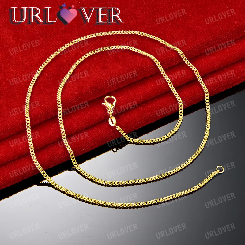 

URLOVER 18K Gold Necklace For Woman Minimalism 2mm Chain Necklaces Lady Fashion Party Wedding Jewelry Cute Birthday Gift