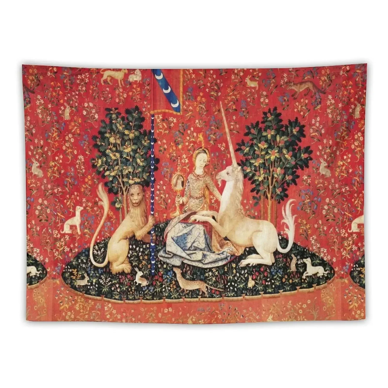 

LADY AND UNICORN ,SIGHTRed Green Fantasy Flowers,Animals Tapestry Decor Home Luxury Living Room Decoration Tapestry