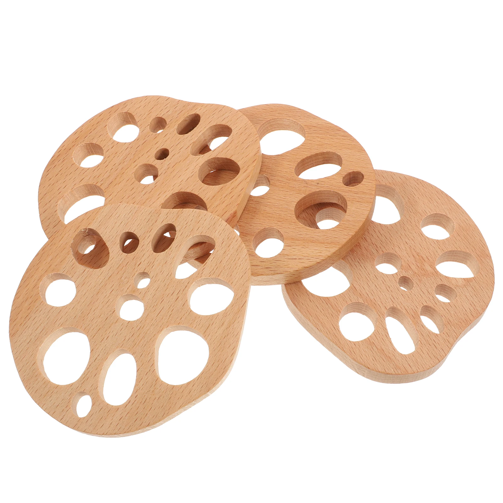

4 Pcs Wooden Tea Coaster Cup Mats Beech Crafts Dining Unique Lotus Slice Heat Insulation Easy Clean Versatile Size Teapots