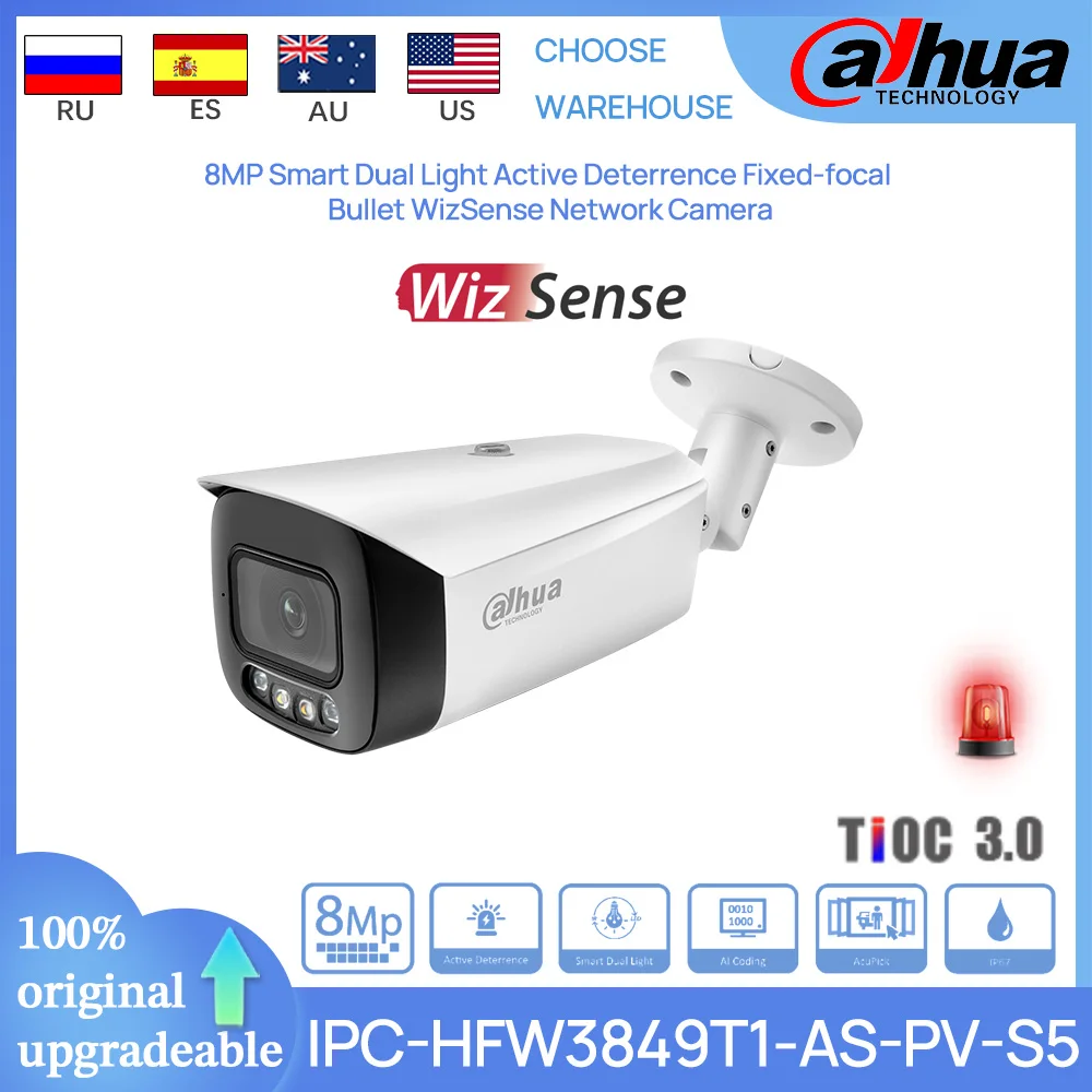 

Dahua Original IPC-HFW3849T1-AS-PV S5 8 MP 30M IR Smart Dual Light Active Deterrence Fixed-focal Bullet WizSense Network Camera