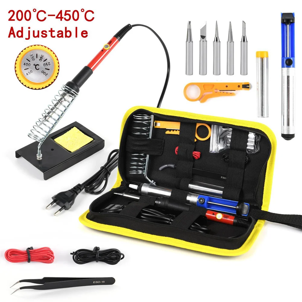 220V 60W Soldering Iron Kit Adjustable Temperature 15 in 1 Tool Set With Soldering Iron EU Plug