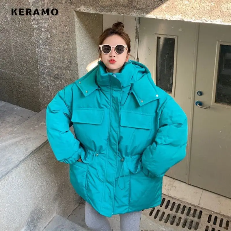 2023 Autumn Winter Casual Y2K Style Single Breasted Parkas Jacket For Women Oversized Outerwear Fashion Warm Thick Solid Coat