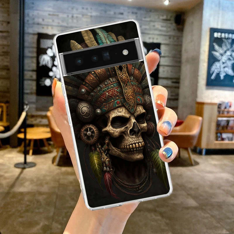 Human Skeleton Phone Case Cover for Google Pixel 8 7 6 5 4 4XL Shockproof Silicone 7A 6A 5A 4A 3A 3AXLPro 5G Transparent Shell