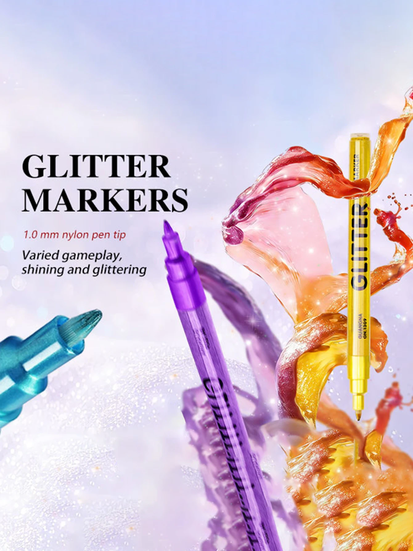 24-Farben 1,0mm Stiftspitze Glitzermarker, Leuchtende Farben mit Mischbarem Aquarellstift, Unverzichtbar für Buchskizzen und Zeichnungen – Detail 4