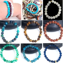 Natural Crystal agate cut bead Elastic Adjustable Ring Korean Cute Handmade Woven Rings for Women Girls Jewelry Joyeria Mujer