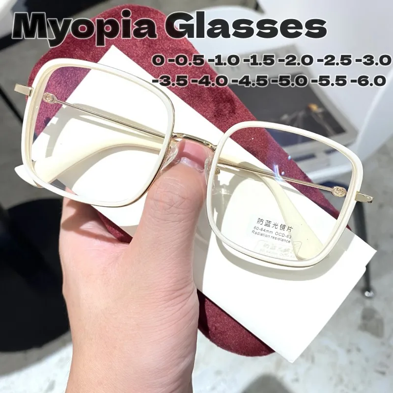 

Luxury Large Metal Frame Myopia Glasses Anti-blue Light Eye Protective Computer Glasses TR90 Prescription Eyewear 0 -0.5 To -6.0