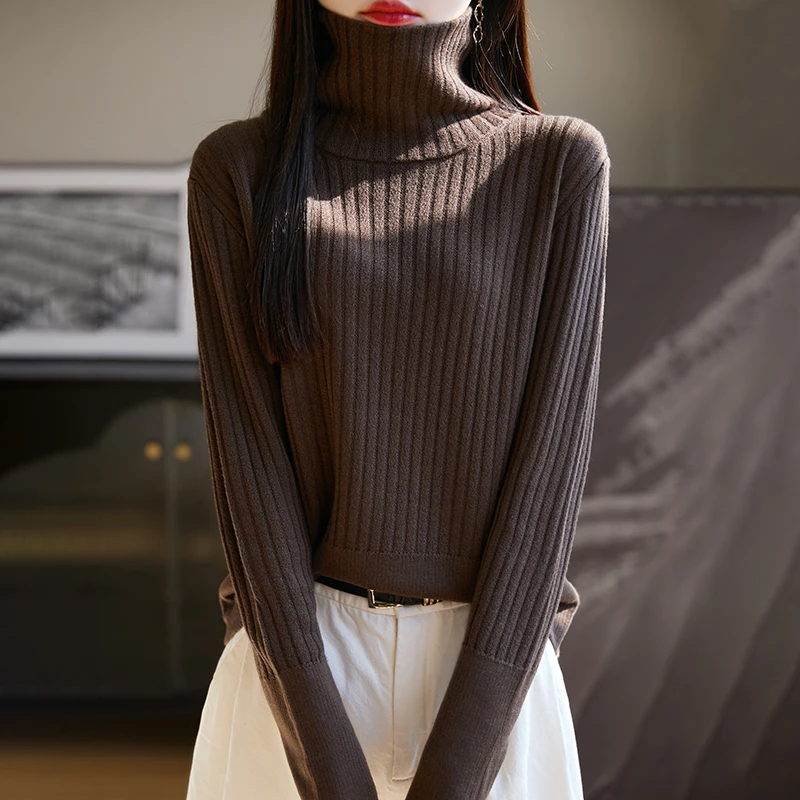 

Women's Elegant Turtleneck Sweater, Casual, Warm, Thick, Solid Knitted Jumper, Long Sleeve, Loose Pullover Top, Fall/Winter New