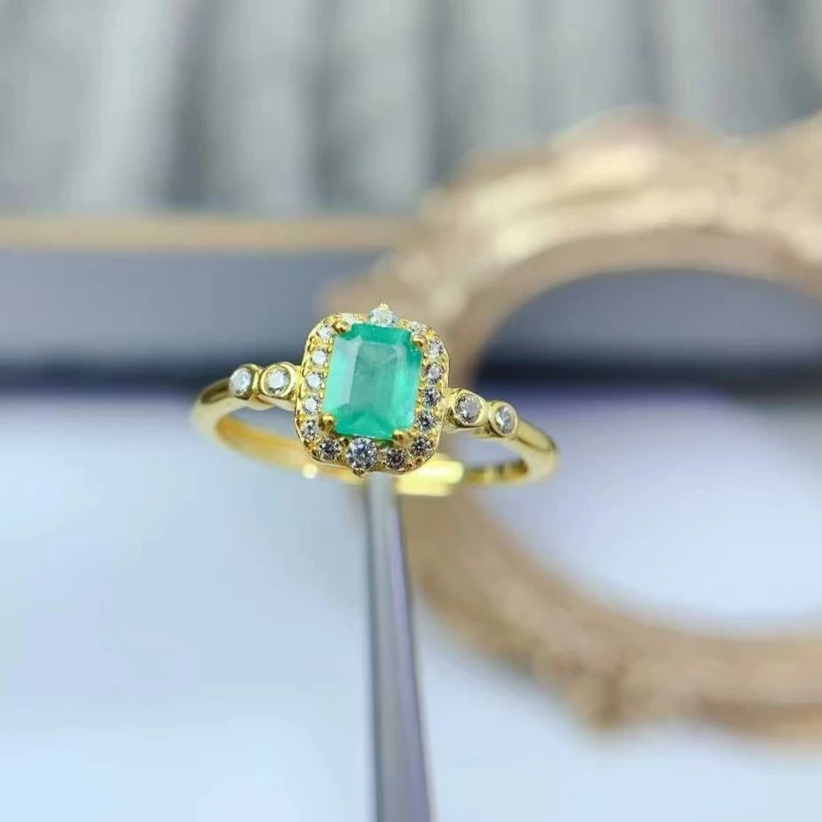 Vintage Design 925 Silver Gemstone Ring Natural Emerald Jewelry 4mm*5mm Colombian Emerald Jewelry