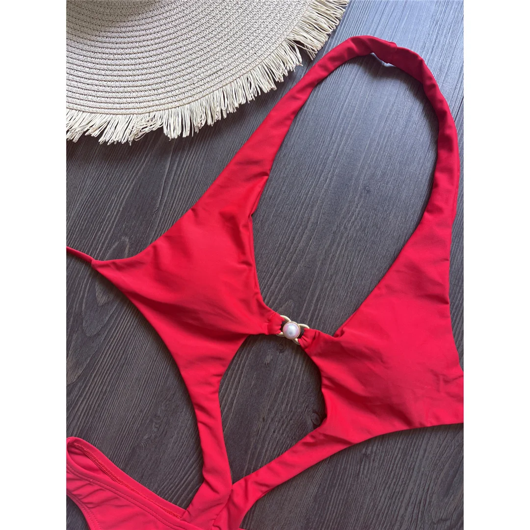 Sexy Cut-Out-Neckholder-Badeanzug mit hohem Beinausschnitt für Damen, einteiliger Badeanzug, Damen-Monokini mit Perlen, gepolsterter Badeanzug, Badebekleidung, Badeanzug V6590 – Detail 8