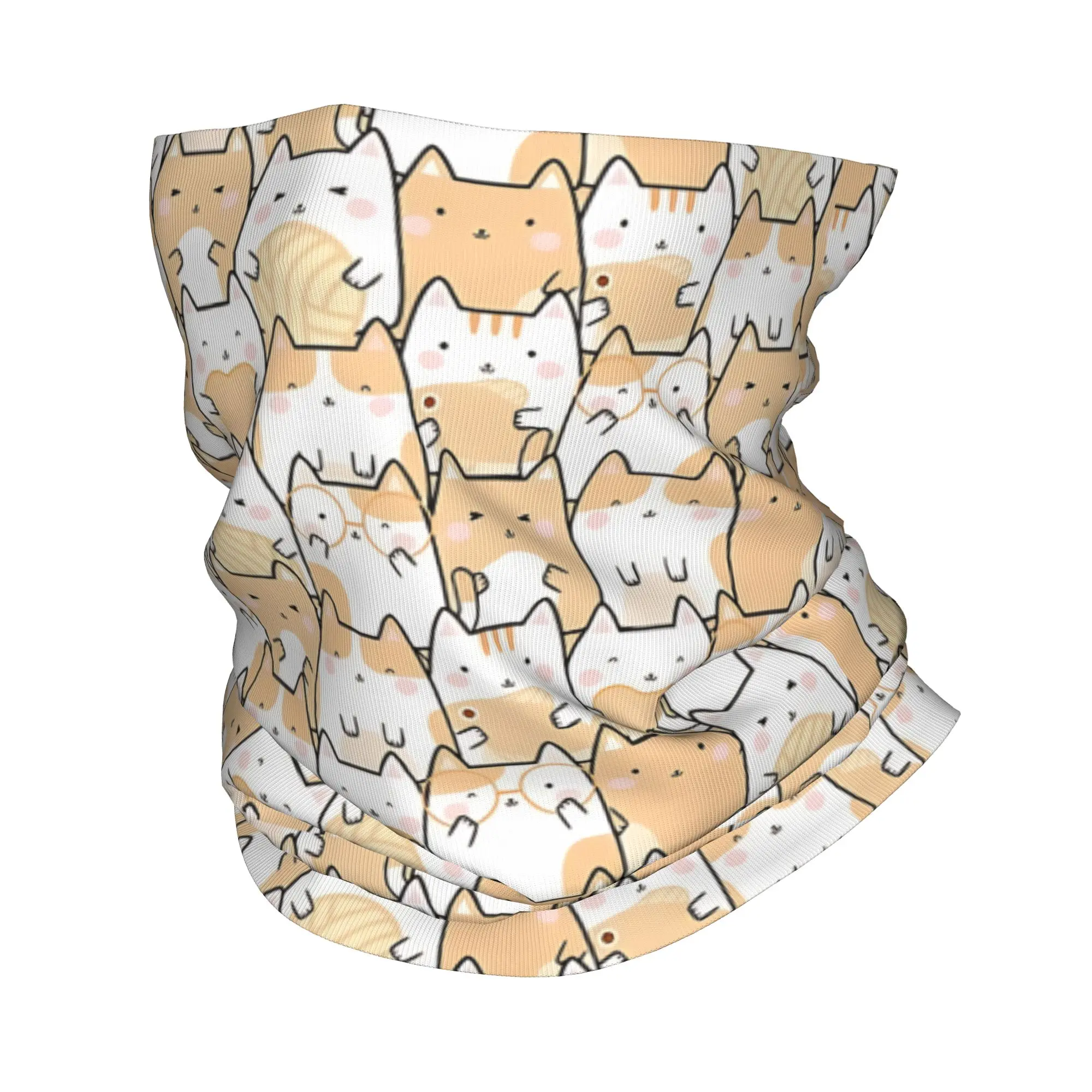 Kawaii Cute Cats Orange  Bandana Neck Cover Printed Cats Pattern Wrap Scarf Multi-use Balaclava Fishing Unisex Adult Windproof