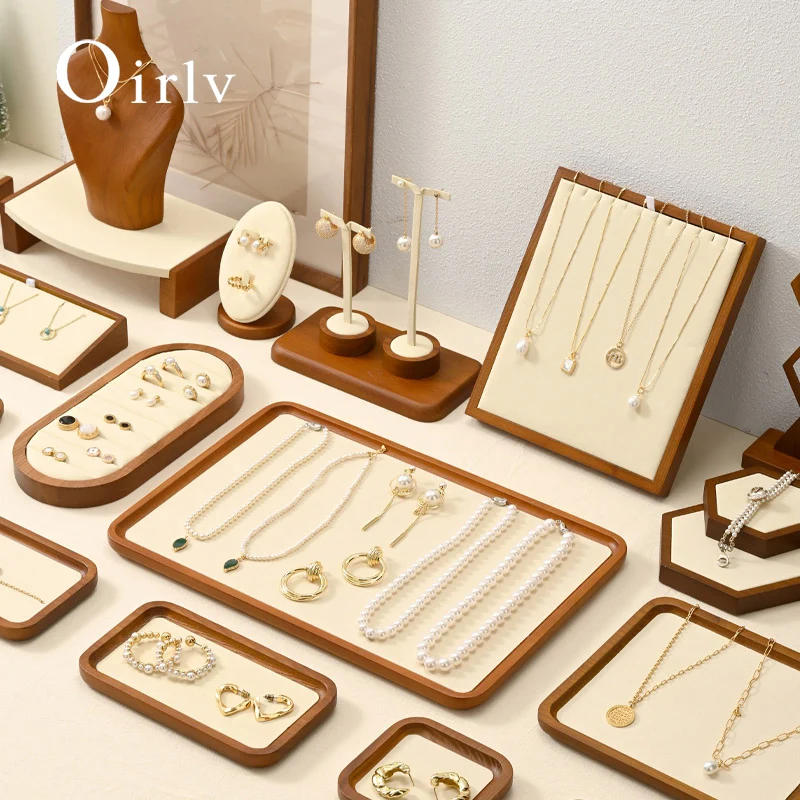 Oirlv Wooden Jewelry Display Tray Jewelry Organizer Suitable For Jewelry Make Bracelet Necklace Tray Jewelry Ring Display Plate