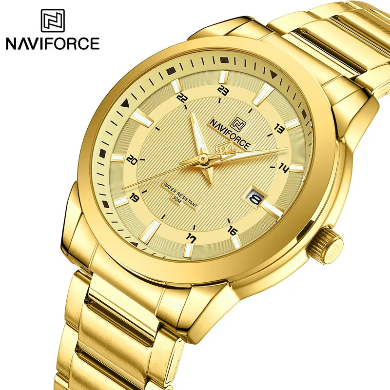 NAVIFORCE-Reloj de pulsera deportivo de cuarzo para hombre, cronógrafo informal con correa de acero inoxidable, de lujo, resistente al agua, 2023