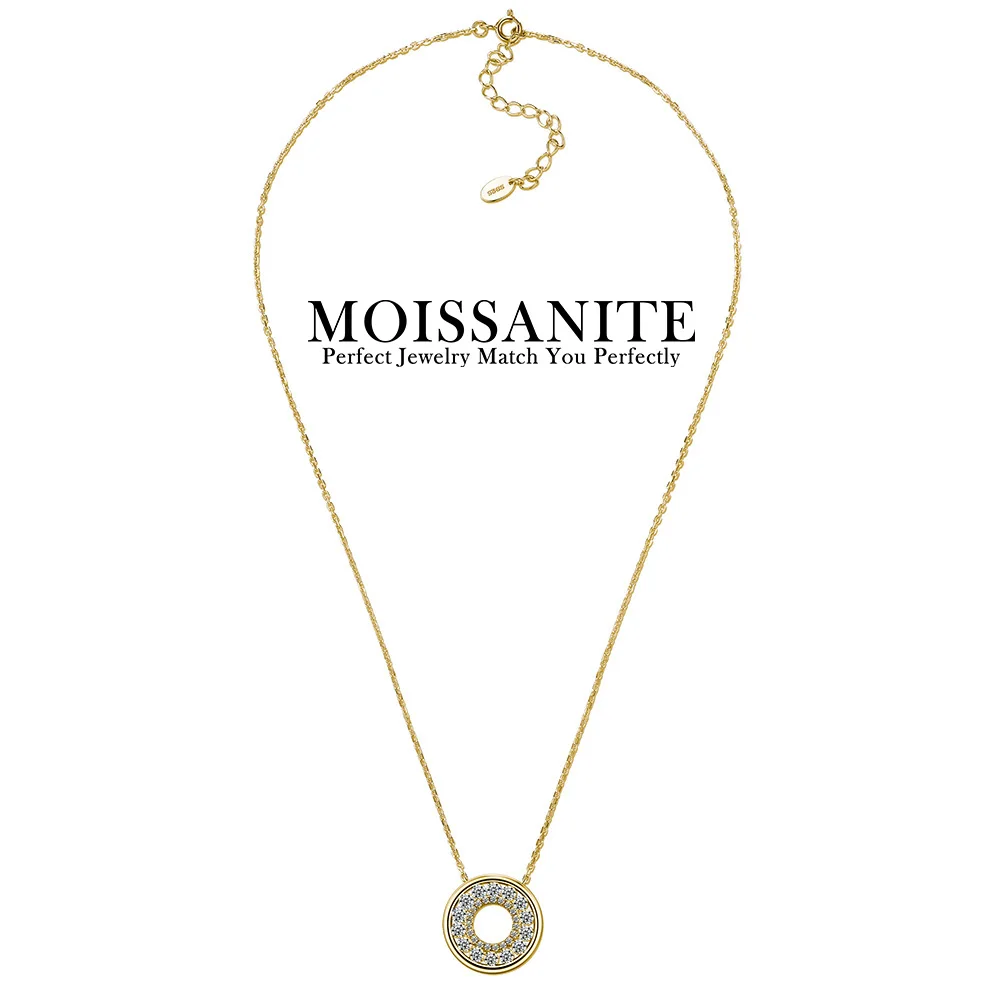 

1.53 CTW Moissanite Circle Pendant Necklace Women 925 Sterling Silver Minimalist New Halo Sparkling Fashion Jewelry Gift