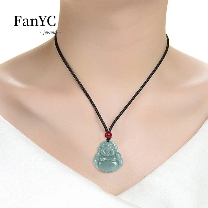 Myanmar A-goods Jadeit Blue Water Guanyin Buddha Pendant Fashion Simple Men and Women Ice Jade Necklace Lucky Amulet