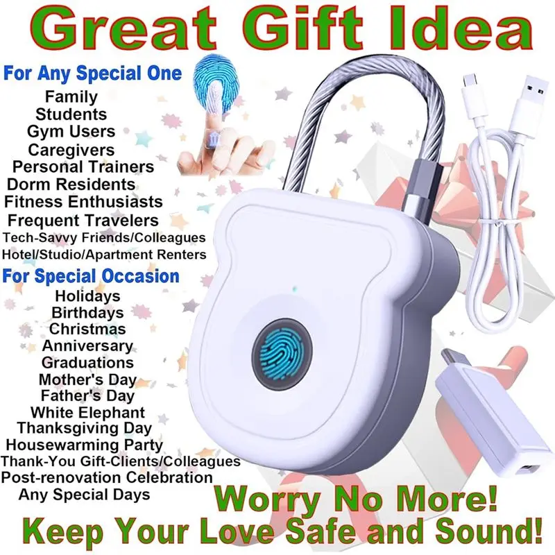 [NEW A09R!】 Fingerprint Padlock Smart Combination Biometric Keyless Lock For Gym Locker 20 Users W/USB Key For Toolbox Suitcase