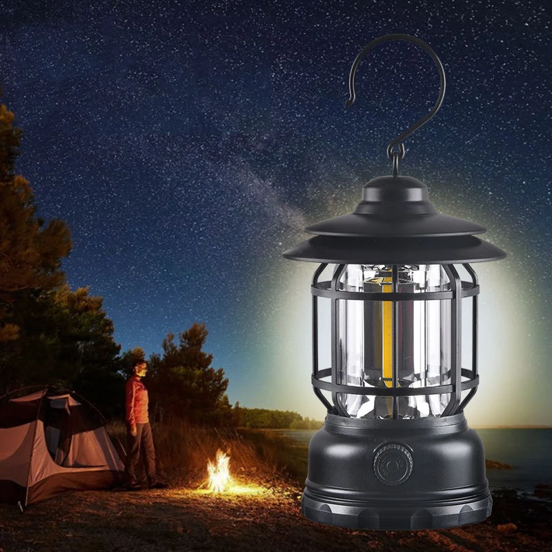 Retro Mini LED Camping Lantern Warm White USB Recharge Travel Tent Lamp Vintage Outdoor Lighting Portable Fishing Lamp