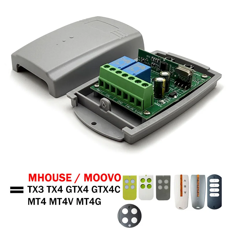 MHOUSE MOOVO Receiver For TX3 TX4 GTX4 GTX4C MT4 MT4V MT4G Garage Door Opener Remote Control 433.92MHz Receiver Switch 12V-24V