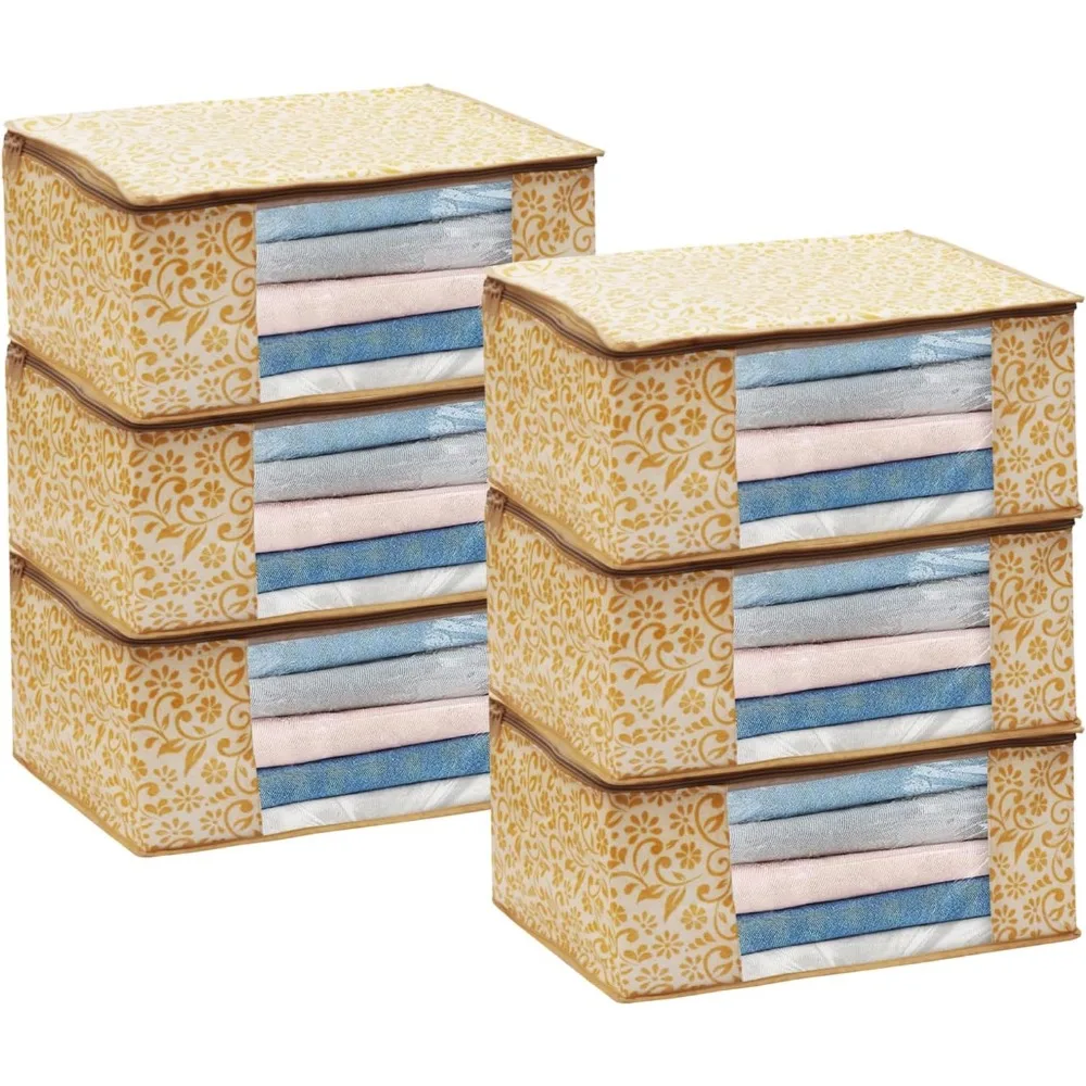 

ANKIT INTERNATIONAL 6-Pack Non-Woven Fabric Sari Cover Storage Bags for Clothing and Cloth Organization