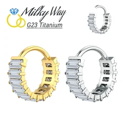 Luxury ASTM F136 Titanium Body Jewelry16G Earrings 5A Zircon Stones Nose Piercing Clicked Ear Cartilage Helix Tragus Piercing