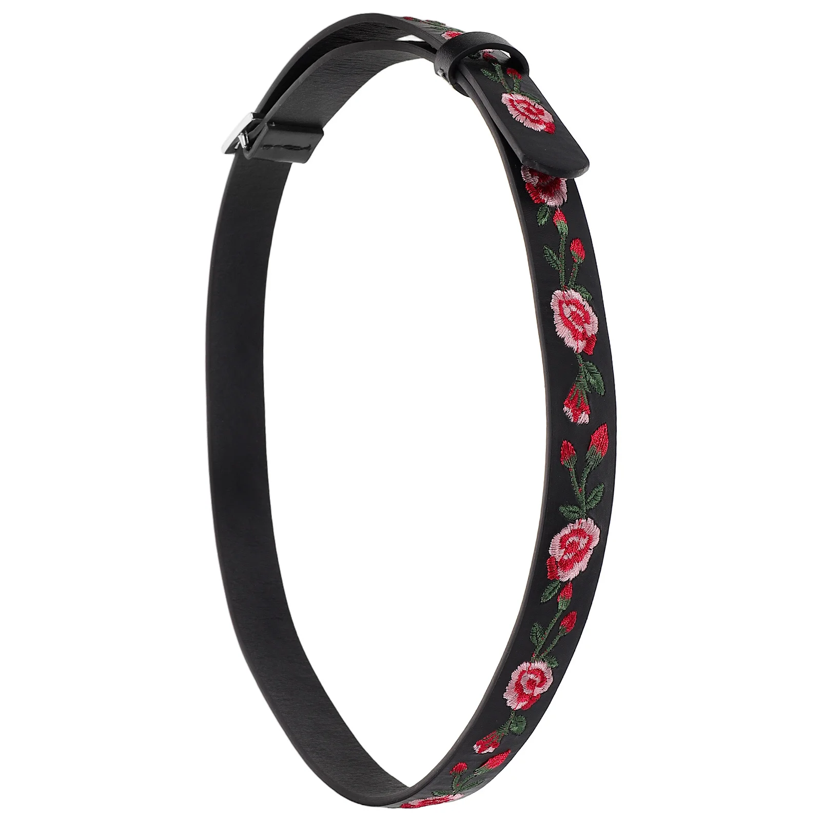 

Floral Embroidered PU Belt Women Fashion Rose Design Adjustable Waist Tie Vintage Buckle Statement Dress Jeans Belt