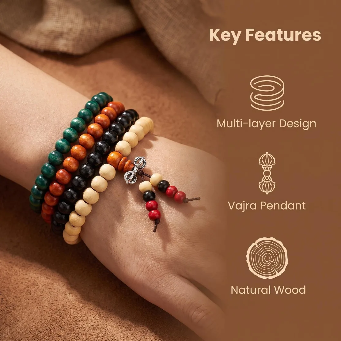 Natural Chinese Sandalwood 6mm 108 Prayer Beads Mala Bracelet Necklace Buddhist Buddha Rosary Elastic Wrist Jewelry Luck Gifts