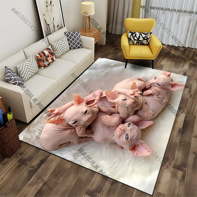 Hairless kittens cuddling together carpet Yoga living room room decor children's crawling mat doormat area rug games mat