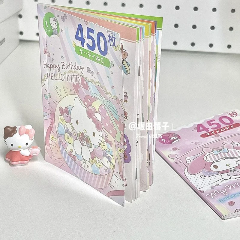 450 Stickers Hello Kitty Sanrio Kawaii Kuromi Mymelody Ledger Material Cute Cartoon Cinnamoroll Waterproof Stickers Diy Kid Gift