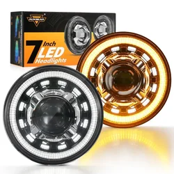 7 INCH 135W LED HEADLIGHTS WITH Flowing DRL&TURN SIGNAL HIGH LOW BEAM FOR JEEP WRANGLER JK TJ LJ CJ LAND ROVER DEFENDER 90 1997