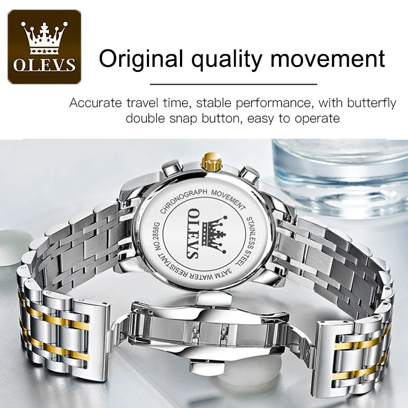 OLEVS Watches for Men Top Brand Luxury Chronograph Luminous Quartz Watch Fashion Business Waterproof Stainless Steel Wristwatch