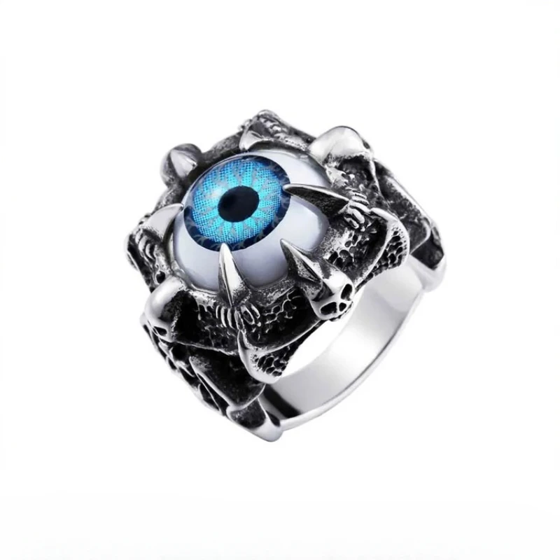 CHUANGCHENG Mens Skeleton Head Demon Eye Stainless Steel Rings Size 7-15 Mens Ring Jewelry