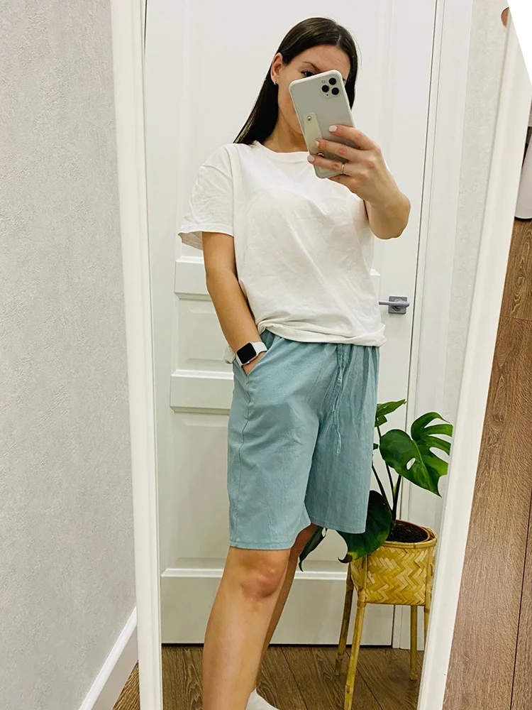 Women shorts 2024 Summer Casual Solid Cotton Linen shorts high waist loose shorts for girls Soft Cool female shorts M-3XL