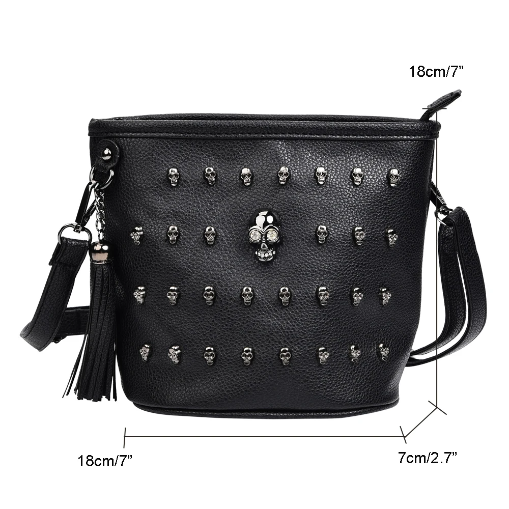 Annmouler Designer Women Shoulder Bag Pu Leather Crossbody Bag Small Size Tassel Bag Skull Rivet Handbag for Girls Cute Bag