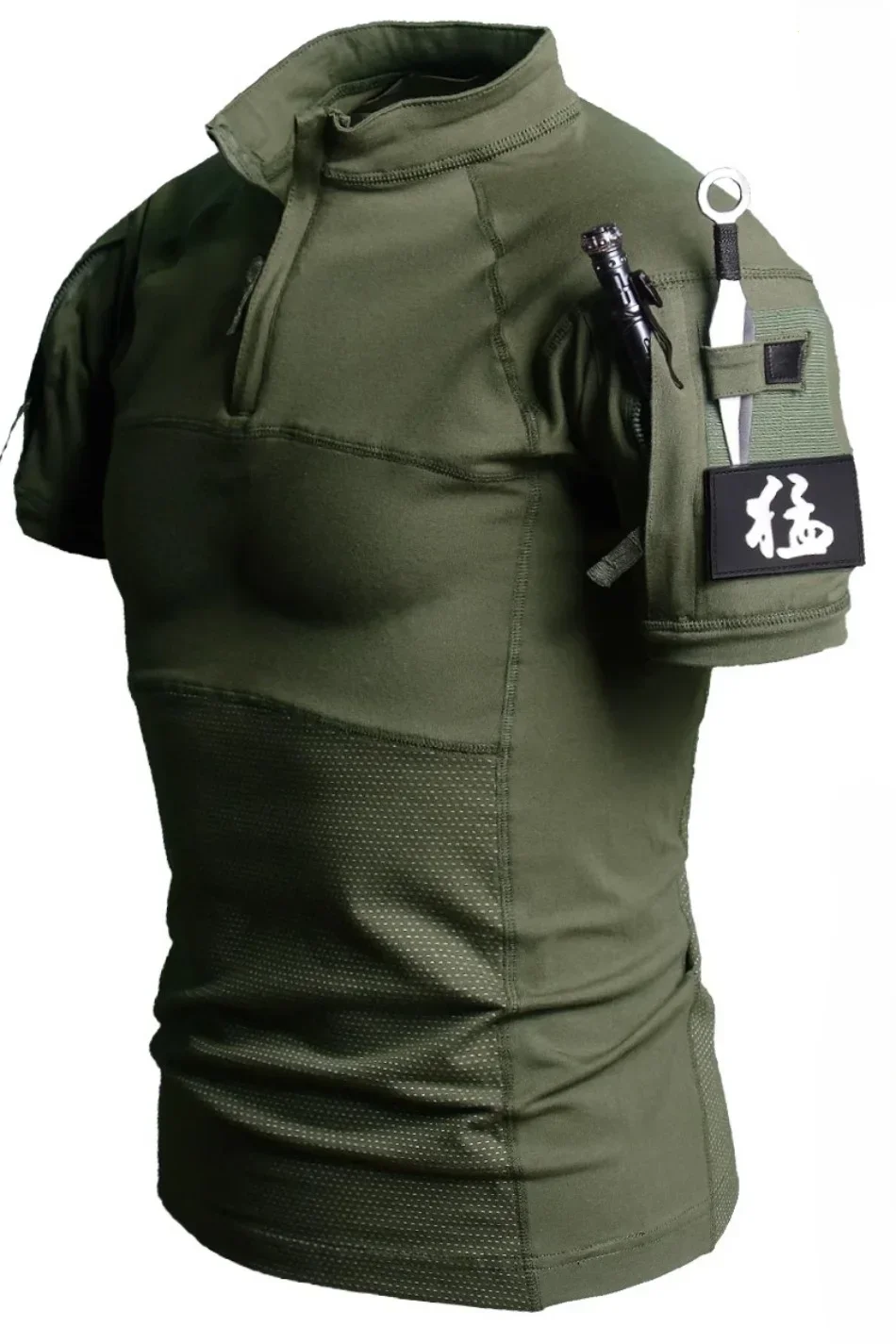 Taktisches T-Shirt Field Combat Tops Half Zipper Stricken Camo Wandern T-Shirts Training Atmungsaktive elastische Outdoor-Trainings-T-Shirts – Detail 17