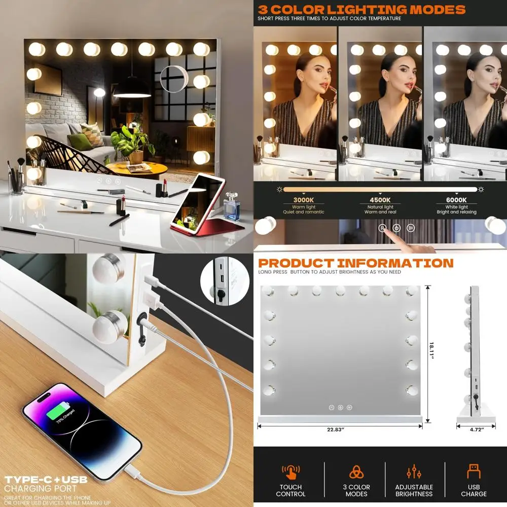 

LED Lighted Makeup Mirror with 10X Magnification, 15 Bulbs, 3 Color Options, Tabletop Vanity Mirror for Makeup Application