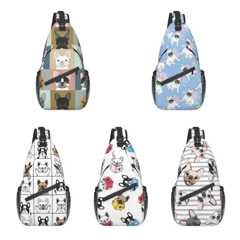 Cartoon French Bulldog Pattern Sling Crossbody Chest Bag Men Casual Frenchie Dog Lover Shoulder Backpack for Travel Cycling