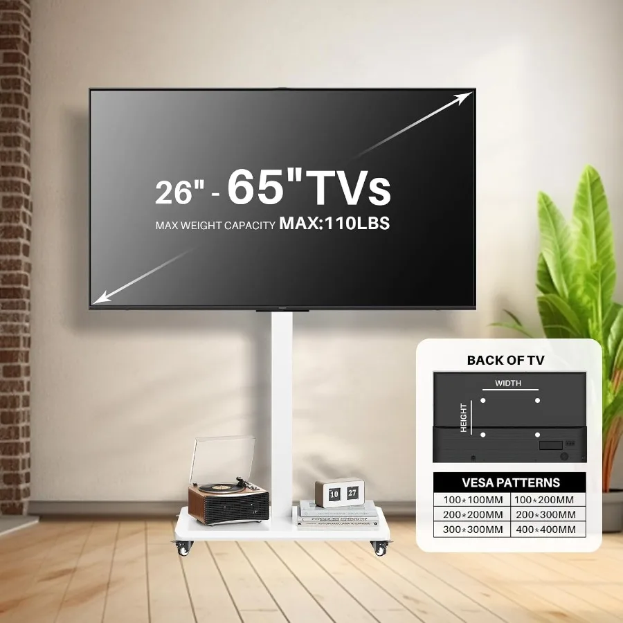 حامل تلفزيون محمول بارتفاع قابل للتعديل لأجهزة التلفاز مقاس 32 إلى 65 بوصة في وضع الصورة أو المناظر الطبيعية مثالي لغرفة المعيشة أو B #2