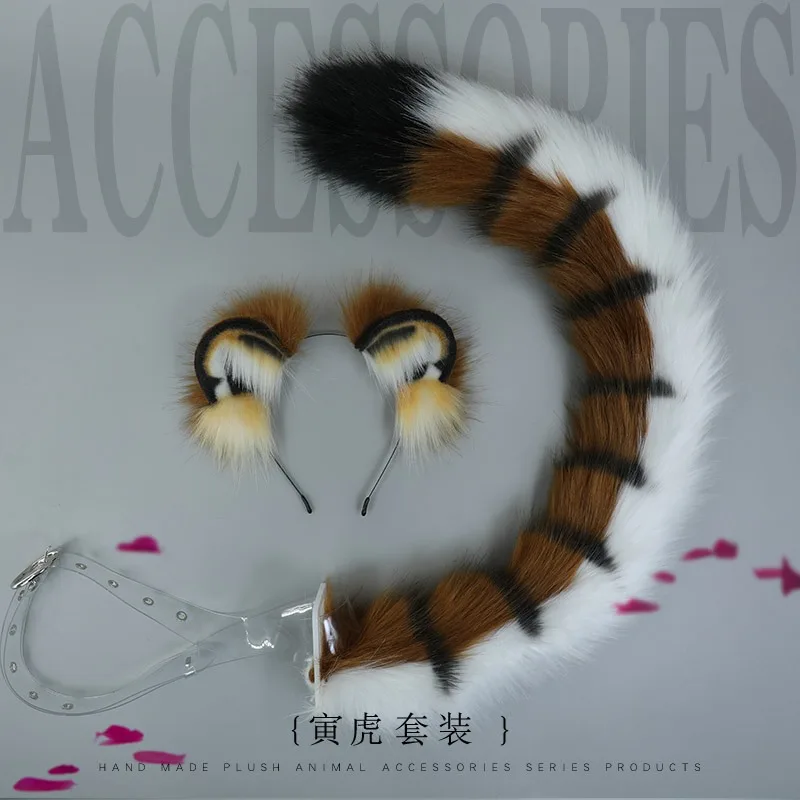 New Handmade Work Blue Ears Hairhoop Tail Necklace Earrings Cosplay Tiger headband Lolita Acessories Hair Hoop Headwear Anime