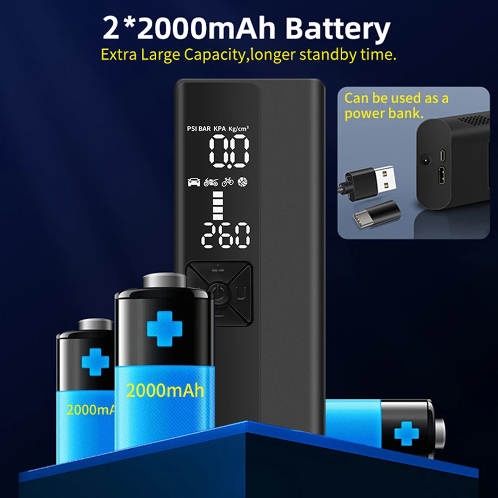 Bandenspanning Test 4000mAh Auto Luchtcompressor Band Luchtpomp 150PSI Draagbare Inflator Digitale Met LED Zaklamp