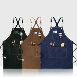 1pc Thickened Waterproof  Wear-resistant Canvas Apron With Pockets Durable Crossback Adjustable Apron
