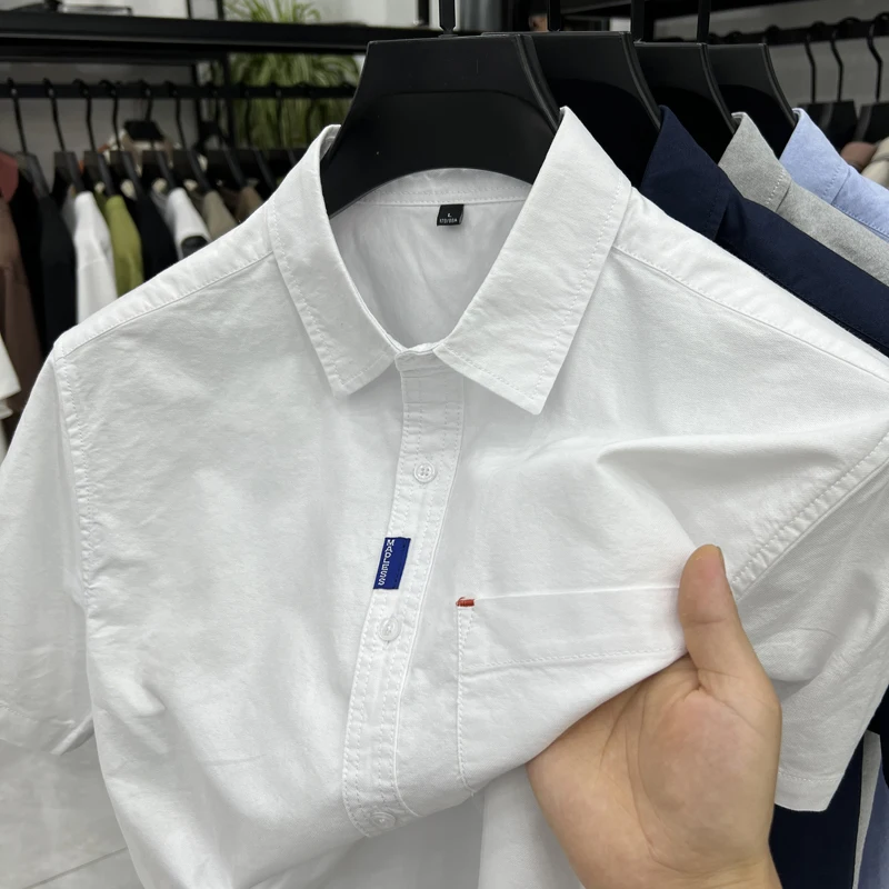Design Brand Pure 100Cotton Men's Shirt Summer New Lapel Pocket Embroid Short Sleeve Base Shirt Business Fashion Men's Clothing