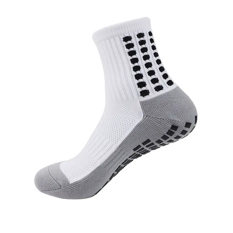 Chaussettes de Football pour hommes et femmes, mi coussin, antidérapantes, fond gris, épais, entraînement, basket-ball
