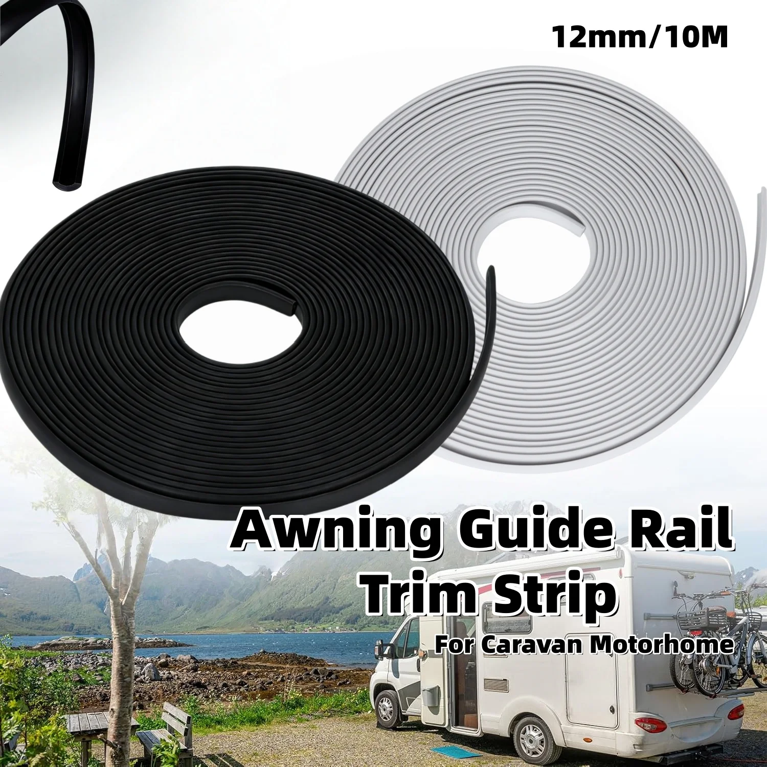 10m RV Awning Rail Infill Insert Moulding Trim Herzim Strip 12mm  For Camper Travel Trailer Roof Gutter Corner Channel Seal