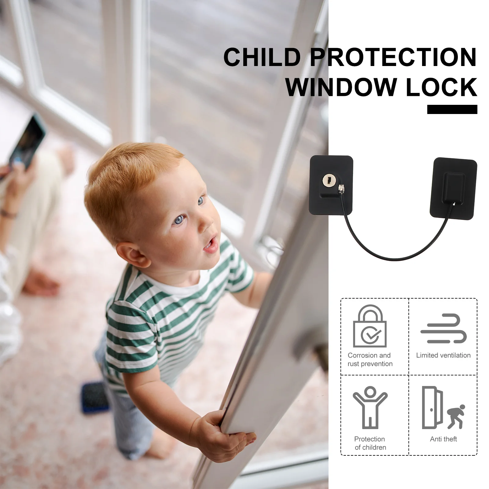 

2Pcs Door Window Safety Lock Premium Material Protection Fridge Cabinet Drawer Lock Easy Install Strong Adhesive Tape